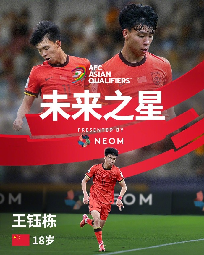 亞洲杯官方社媒發(fā)布王鈺棟個(gè)人海報：青年軍的旗幟，飄揚在前哨