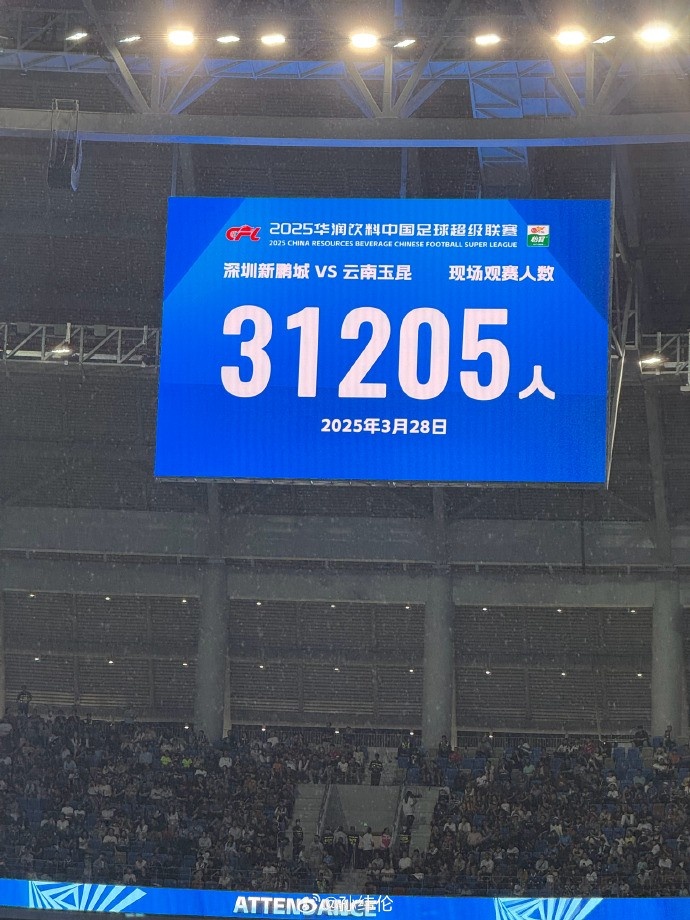 新鵬城新賽季首個(gè)主場(chǎng)現場(chǎng)觀(guān)眾31205人，為隊史最高上座人數