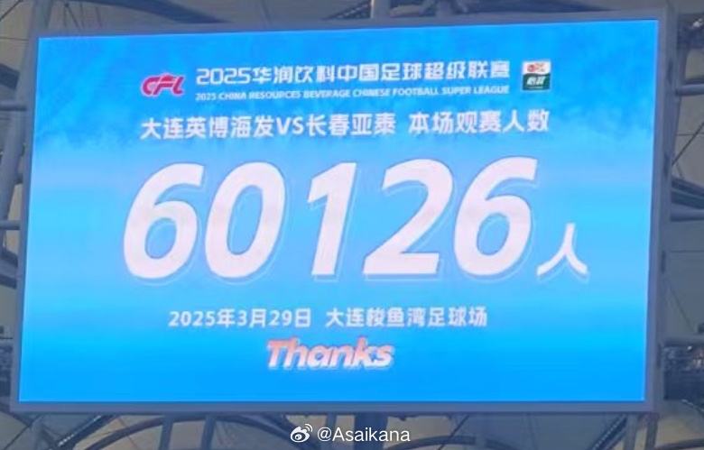 中超歷史第二！英博首個(gè)中超主場(chǎng)觀(guān)眾60126名 僅次2012年南京奧體